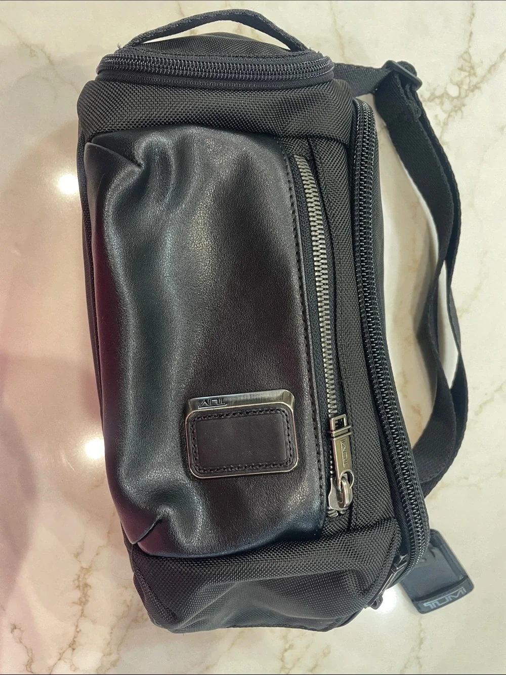 Tumi Black Leather-Front Men's Belt Bag